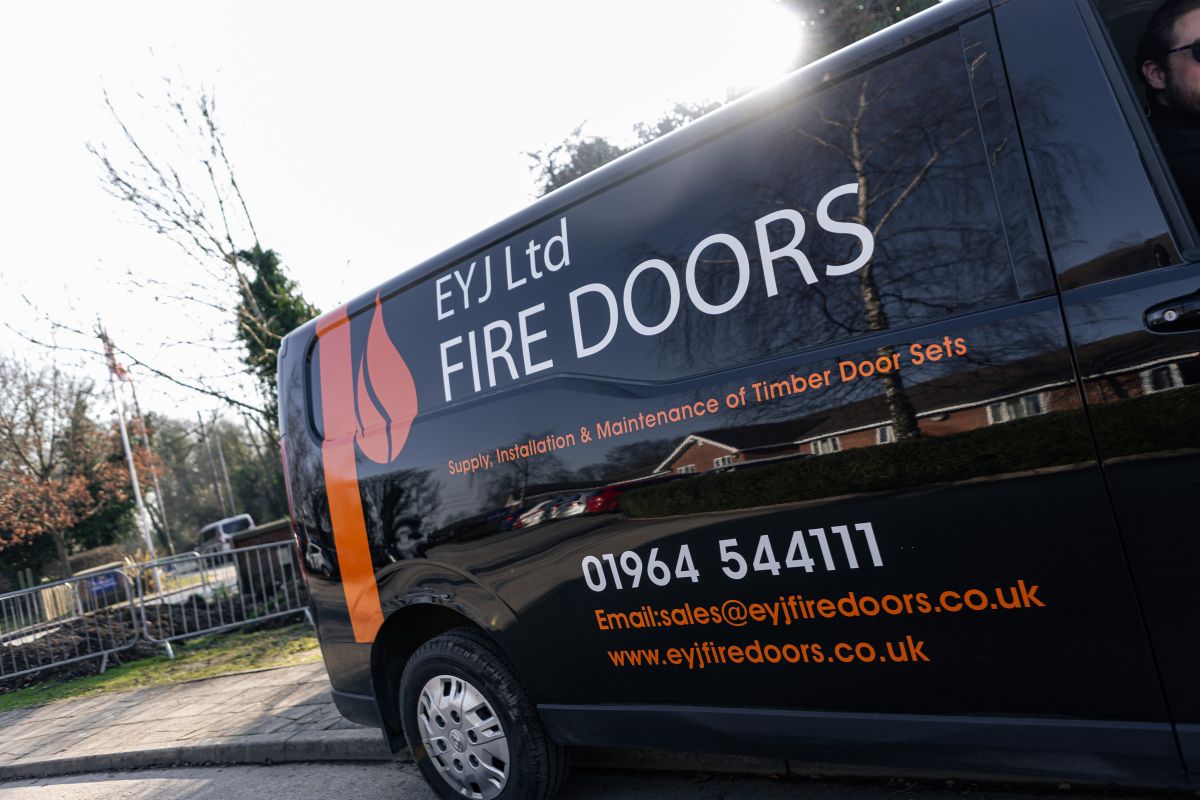 EYJ Fire door van at a local project in Yorkshire