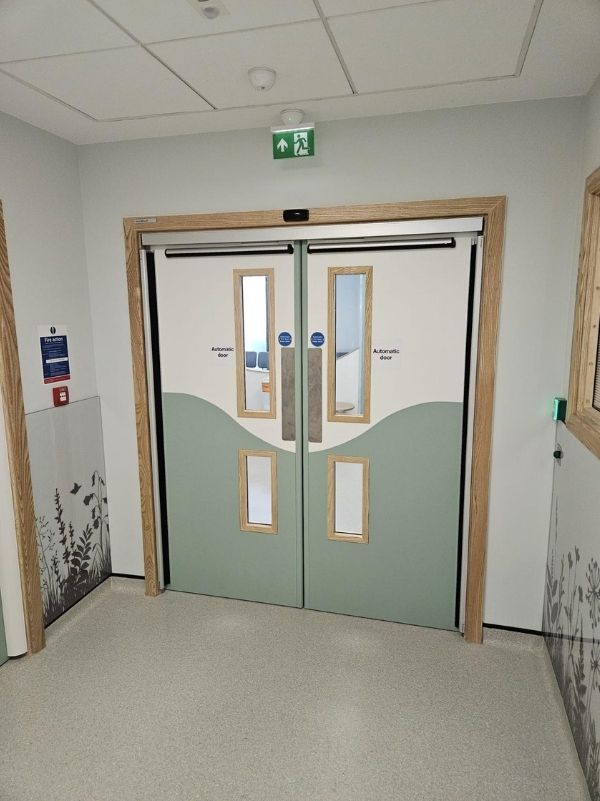 Completed fire door installation in hospital environment
